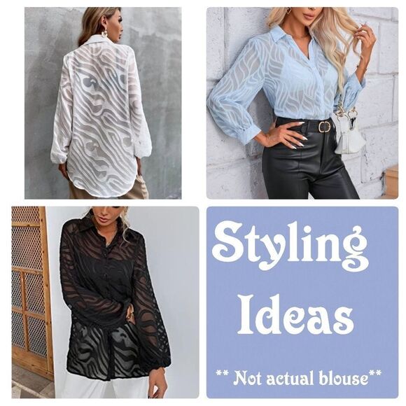 a la carte Blue Burn Out Sheer Zebra Pattern Tunic Adjustable Sleeves - Picture 12 of 12